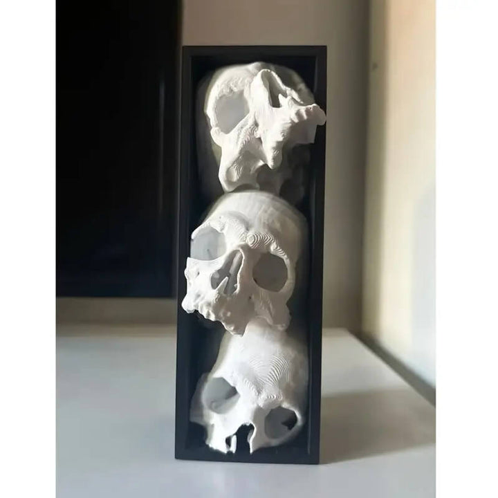 Triple skull stack in vertical position cast with white silicone mold, ideal for resin or candle making