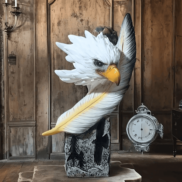 Bald eagle with intense gaze, sharp beak, and outstretched wing, created using a white silicone mold for resin casting, candle making, soap, or plaster.
