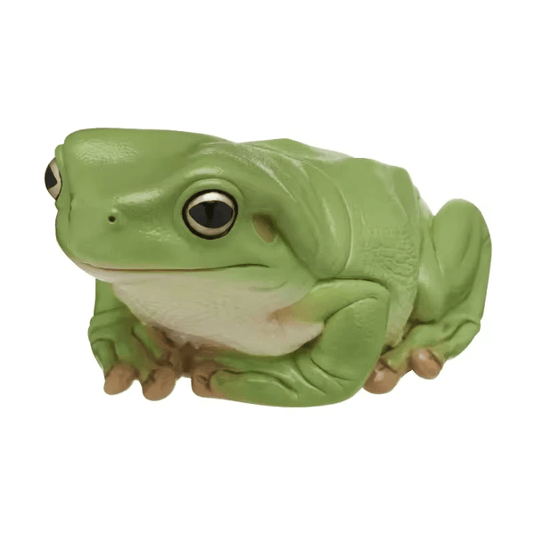Lifelike green tree frog figure with round body and smooth skin, created using silicone mold


