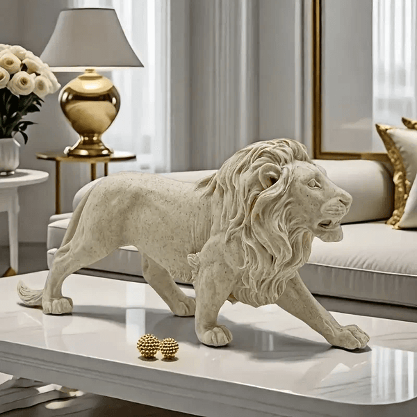 Realistic lion in walking pose with detailed mane, created using silicone mold for resin, plaster, and candle making