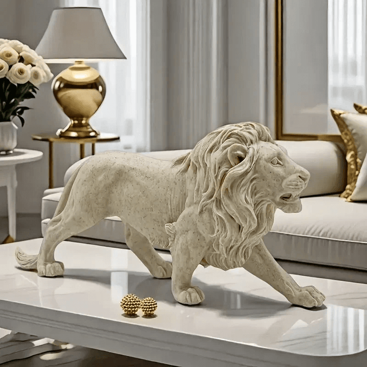 Realistic lion in walking pose with detailed mane, created using silicone mold for resin, plaster, and candle making
