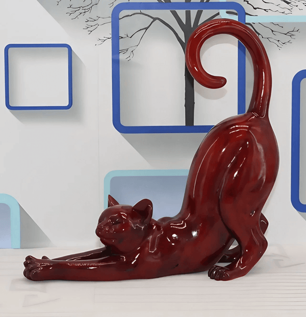 Making a stretching cat figure with arched back and tail using a silicone mold for resin or beeswax candle crafting