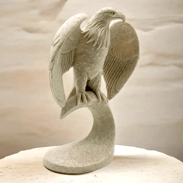 Eagle standing on curved pedestal with wings open, created using silicone mold for candle and resin making