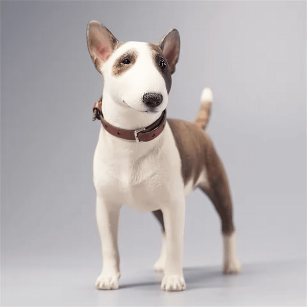 Bull Terrier silicone mold for resin crafts, designed to create detailed dog figurines, shown with finished sample for reference.

