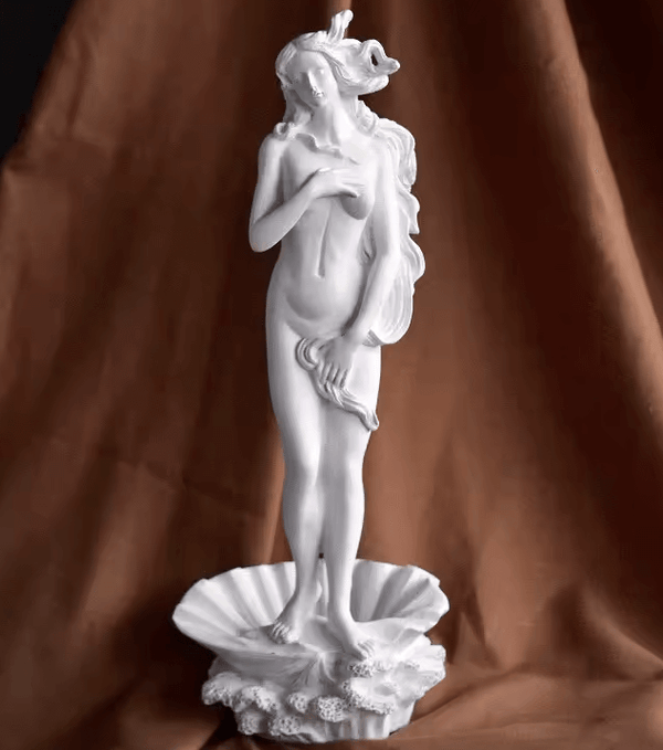 Standing nude female figure in Venus style on seashell base, created using silicone mold with neoclassical detail


