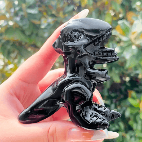 T-Rex dinosaur silicone mold for resin, soap, plaster, and candle crafts, shown with finished figure for reference.

