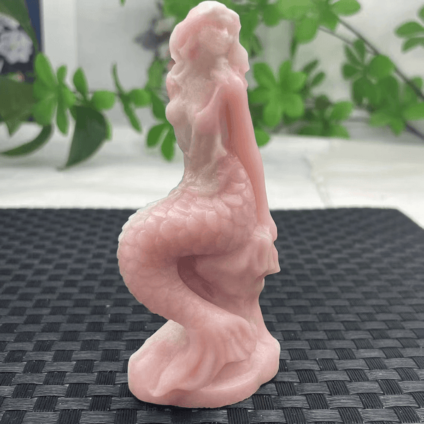 Sitting mermaid silicone mold for resin, soap, plaster, and candle crafts, shown with finished figure for reference.

