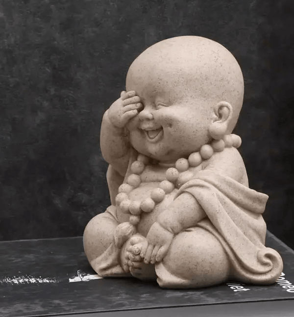 Large Smiling Buddha silicone mold, approx. 5.12" tall, shown with finished statue for reference.

