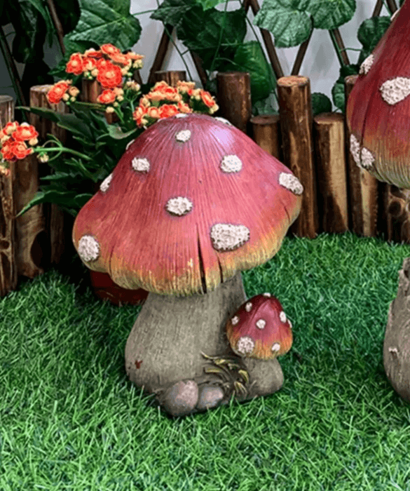 Tall red mushroom with white spots and small mushroom at base, created using silicone mold for candle or soap making