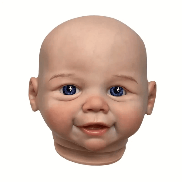 Making a realistic baby doll head with open eyes and a soft smile using white silicone mold for resin or candle casting