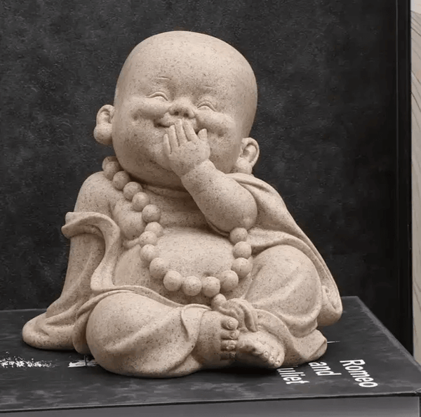 Large Smiling Buddha silicone mold, approx. 5.12" tall, shown with finished statue for reference.

