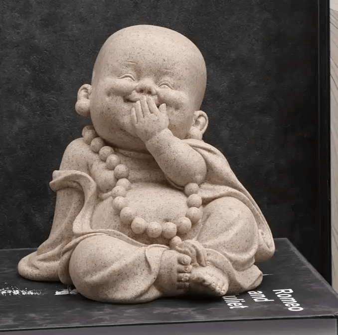 Large Smiling Buddha silicone mold, approx. 5.12" tall, shown with finished statue for reference.


