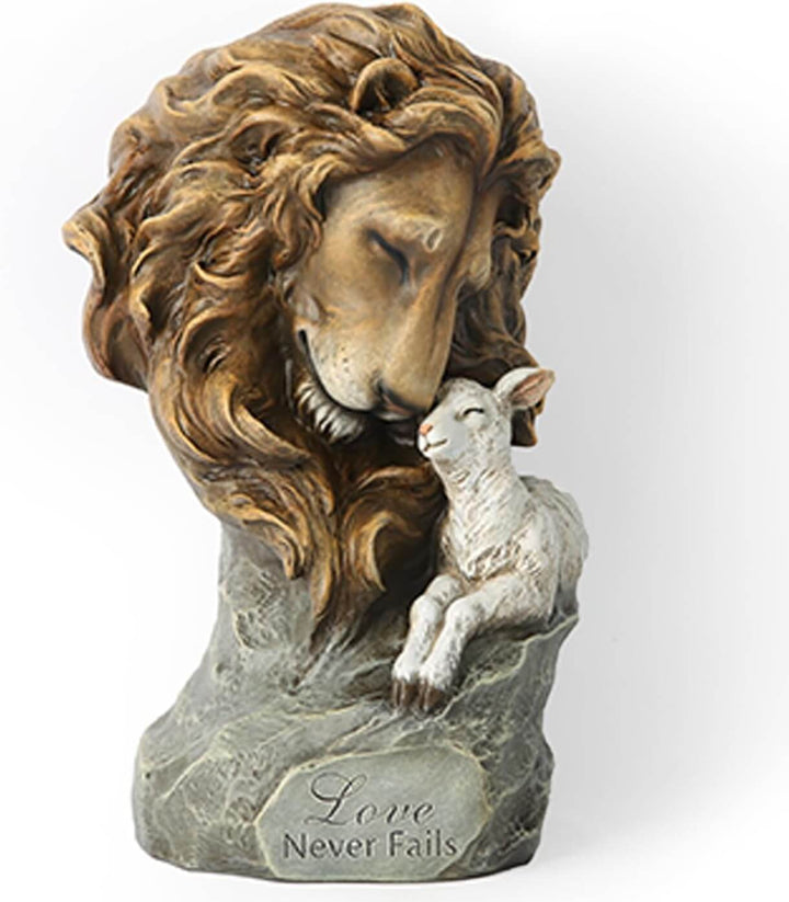 Silicone mold figure showing a lion with eyes closed, gently resting over a sleeping lamb curled beside its chest

