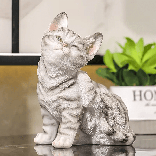 Big size cat silicone mold for resin, soap, plaster, and candle crafts, shown with finished figure for reference.

