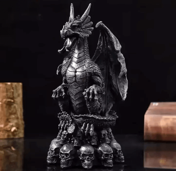 Majestic standing dragon silicone mold for resin, soap, plaster, and beeswax crafts, shown with finished sculpture for reference.


