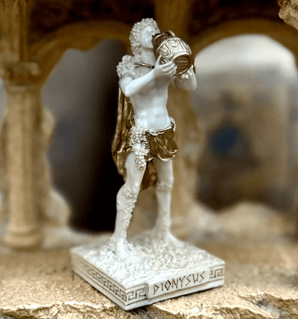Greek God of Wine (Dionysus-inspired) silicone mold, approx. 3.375", shown with finished statue for reference.

