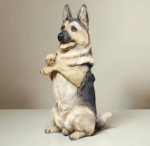 Seated German Shepherd dog with upright front paws and alert posture, created using silicone mold



