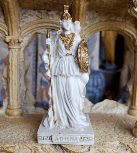 Athena silicone mold for resin, plaster, soap, and beeswax crafts, shown with finished sculpture for reference.

