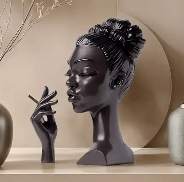 Smoking woman silicone mold with detailed hair and relaxed posture for resin, plaster, beeswax, or soap casting.


